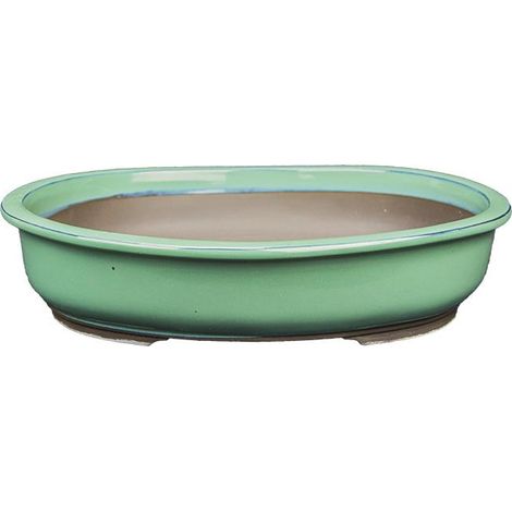 Vaso per bonsai Giapponese Morrisan ovale in gres smaltato verde 34x29,5x8 cm - B22-39b (1/4)