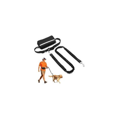 Laisse de jogging mains libres pour chiens avec ceinture ajustable, pour chiens moyens et grands jusqu'à 50 kg, avec doubles poignées élastiques pour le jogging, la marche et la randonnée.