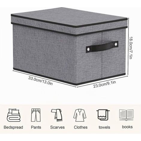 Lot 1 boîte rangement vêtements tissu 33x23x18cm couvercle 2 poignées pliable (1/4)