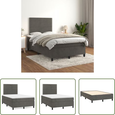 vidaXL Matratze - Boxspringbett mit Matratze Dunkelgrau 120x200 cm Samt (1/5)