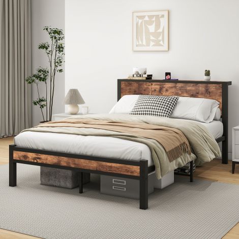 Metallgestell mit Stauraum-Kopfteil, Einzelnes Metall-Plattformbettgestell, Geräuschfrei, Metalluntergestell, Ohne Boxspring Notwendig (1/5)