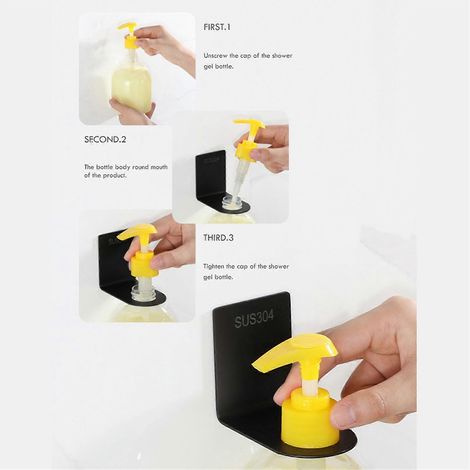 Crochets muraux adhésifs sans perçage, adaptés aux porte-flacons de gel douche, flacons de shampoing, flacons de savon, etc., noirs, taille S. (1/5)