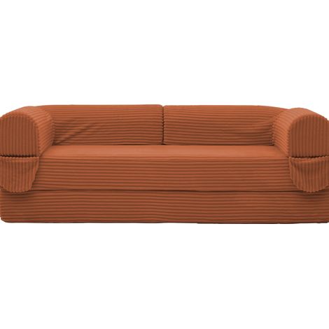 Canapé convertible 2 places en velours côtelé beige, sofa futon gain de place pour salon et chambre d'appoint (1/5)