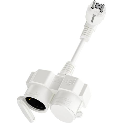 Cable alargador con enchufes Schuko, doble enchufe de goma para exterior, enchufe exterior 2 en 1, estanco IP44 para jardín, cocina, color blanco