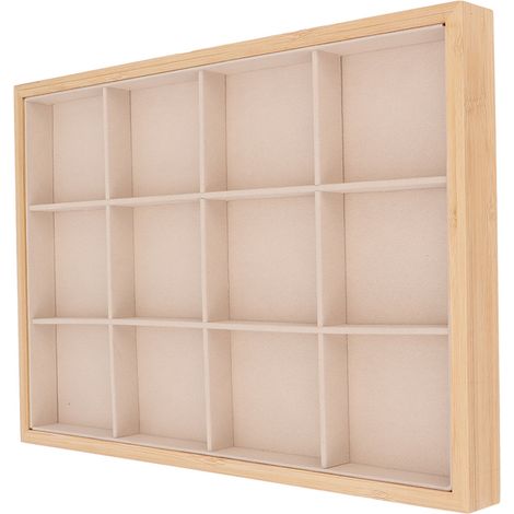 Plateau à bijoux à 12 compartiments, aspect doux et élégant, robuste et léger, tiroir de rangement pour bijoux de chambre, beige (1/5)