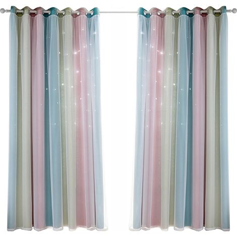 Tende oscuranti colorate a stelle, a doppio strato, ideali per la camera da letto delle bambine e il soggiorno, in tessuto di poliestere isolante (rosa, 135 cm di larghezza x 241 cm di lunghezza). (1/2)