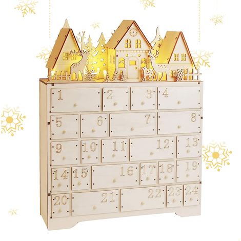 Calendrier de l'Avent en Bois,Calendrier Avent Maison 35x10,5x40cm (1/5)