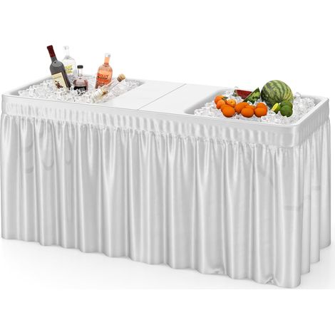 GOPLUS Table Camping Pliante à Glaçons 150 x 60 x 79 CM, Table de Pique-Nique Réglable avec Jupe Amovible et 2 Evier, Plateau en PEHD Épais, Idéal pour Jardin, Patio, Terrasse (1/5)