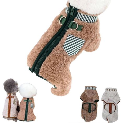 Vêtement thermique à double boutonnage pour chien, pull pour petite chienne, veste chaude en polaire avec anneau pour laisse (XS, kaki) (1/4)