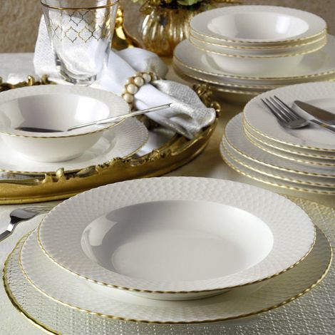 Porzellangeschirr-Set – 24-teilig – Weiß mit Gold – Lancelot (1/5)