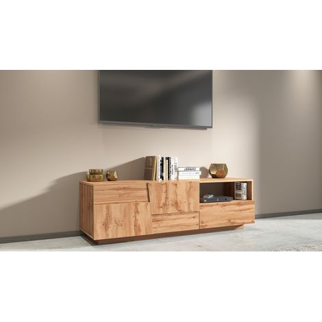 Meuble TV moderne 150 cm chêne wotan Pedro (1/4)