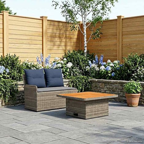 vidaXL  Garden Armrest Sofa with Liftup Table  2 Piece PE Rattan