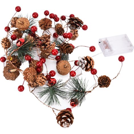 Guirlande lumineuse LED Noël 2m Pommes de pin Baies Déco intérieur extérieur Fée Lumière (1/5)