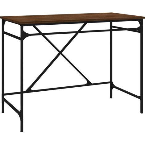 Bureau chêne marron 100x50x75 bois d'ingénierie et fer (1/5)