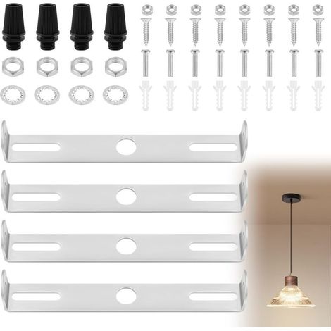 4Pcs Support de Fixation Plafonnier 120mm, Supports de Lustre, Plaque de Plafond avec Vis, Rondelle, Écrou, Bouchon en Caoutchouc, pour Suspensions Mur Lumière, Maison et Bureau (1/5)
