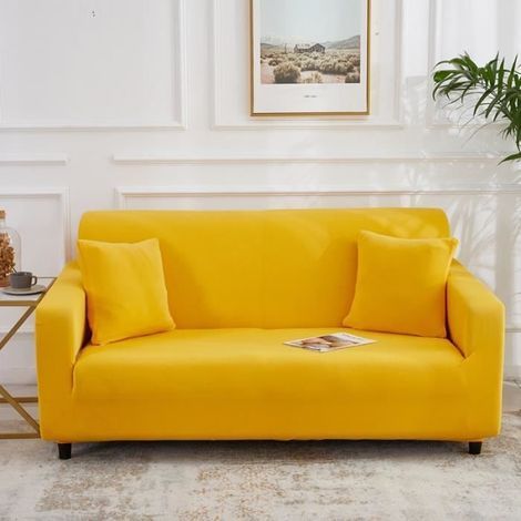 Housse De Canape De 2 Places Couleur Unie Pour Longueur De 145-185 cm-Jaune