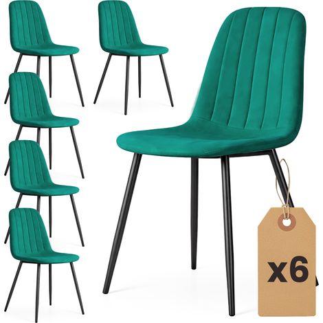 Lot de 6 Chaises en velours matelassées LUMO Vert Bouteille pieds noirs (1/5)