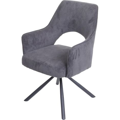 Chaise de salle à manger fauteuil rotatif en tissu velours côtelé gris foncé 040006332