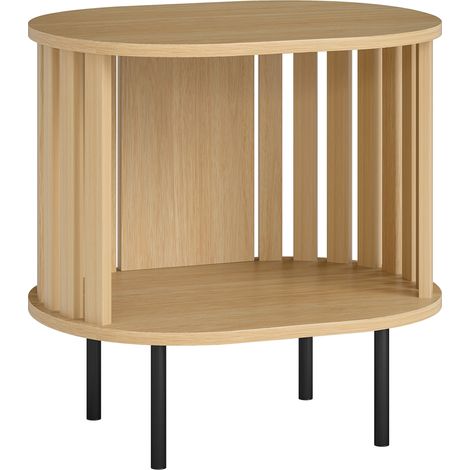 Bout de canapé design à lattes LONEL noir et effet bois naturel (1/4)
