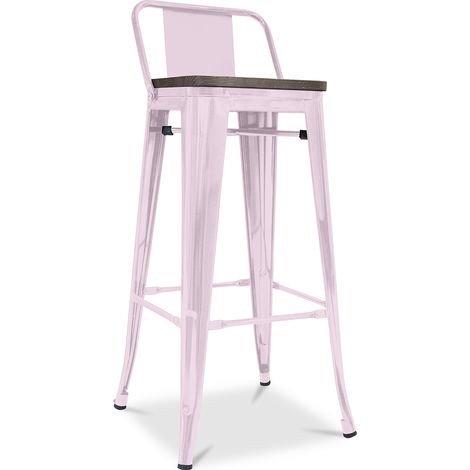 Industrielles Design Barhocker mit Rückenlehne - Holz & Stahl - 76cm - Stylix Pastellpink