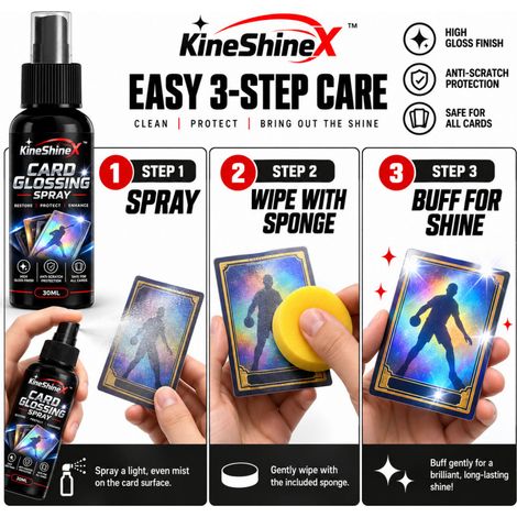 KineShineX Kartenpolier- und Pflegespray 30 ml – Verbessert und schützt die Oberfläche von Sammelkarten, Spielkarten und Sportkarten (1/5)