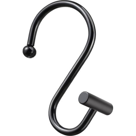 Crochets de rideau de douche noirs, modèle épais, en métal, taille S (12 pièces). (1/4)