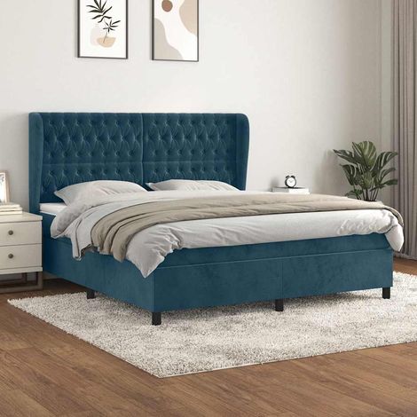 Lit double et matelas Lit à sommier tapissier et matelas Lit Adulte Bleu foncé 160x200cm Velours BVM52771 (1/4)