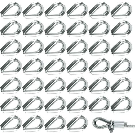 50 Pièces M2 Cosses de Câble Métallique en Acier Inoxydable 304 Cosse Coeur pour Cable Acier pour Câble Métallique 2mm (1/5)