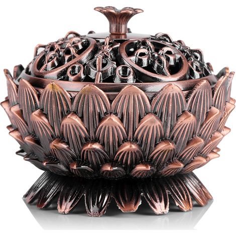 brûleur d'encens vintage en alliage en forme de lotus, outil de décoration pour la maison (1/5)