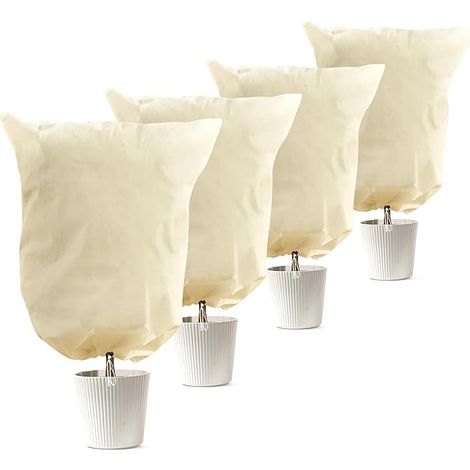 Lot de 4 Housse Hivernage Plante 80g/m² - Protection Anti-Gel Réutilisable pour Plantes en Pot Extérieur, 60x80cm avec Cordon de Serrage (1/5)