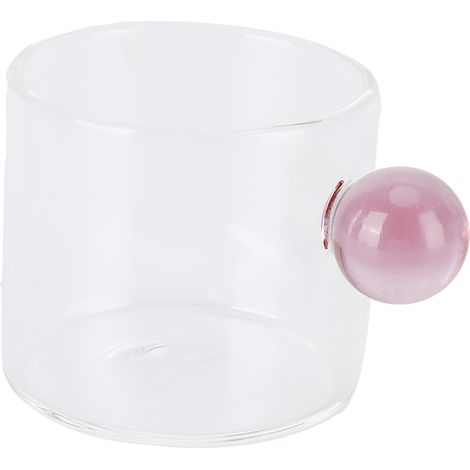 Tasse à thé en verre transparent résistant à la chaleur, 120 ml, anse ronde, anse rose. (1/5)