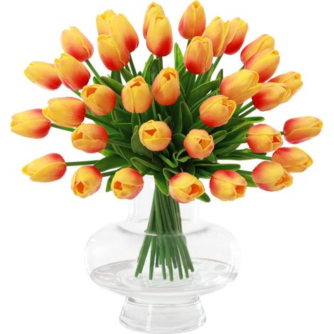 Tulipanes artificiales rosas: paquete de 10 tulipanes rosas de rayón con tallos, ideales para la decoración del hogar, bodas, hoteles y oficinas.