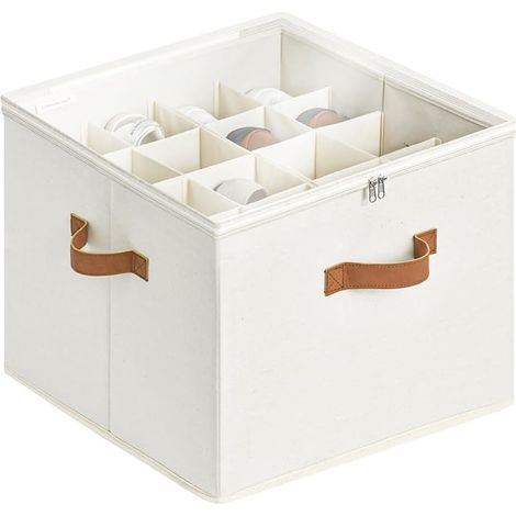 Schuhkarton, bietet Platz für 16 Paar Schuhe, mit verstellbaren Trennwänden und transparentem Schutzdeckel, beige (1/4)