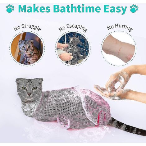 Sac de bain pour chat Yaju, anti-morsure et anti-griffure, sac de toilettage pour le bain (1 pièce, rose) (1/4)
