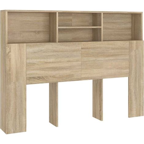 Tête de lit avec rangements bibliothèque bois d'ingénierie Chêne Sonoma 140 x 19 x 103,5 cm (1/5)