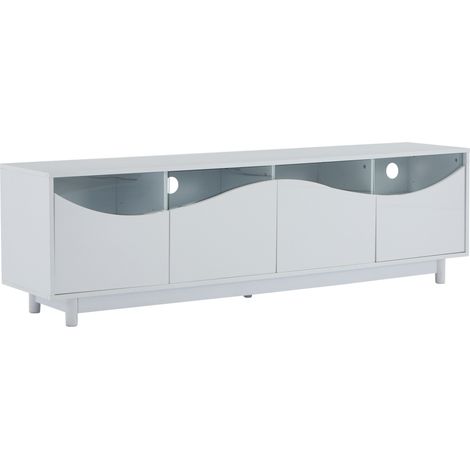 Mobile TV bianco lucido con design curvo, MDF, vetro temperato, illuminazione LED, 175 x 38 x 51 cm (1/5)