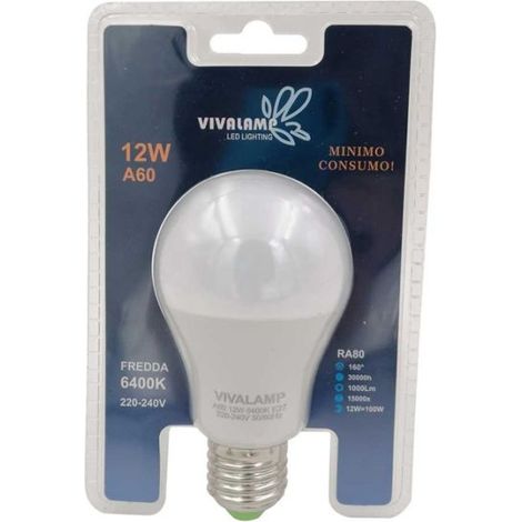 Lampadina a led E27 A60 12W led Passo grosso a vite Lue Fredda 6400k