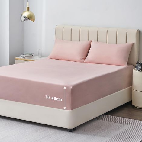 Drap Housse 140x190/200 Grand Bonnet 40 cm Drap Housse 2 Personnes 140x200/190 Grand Bonnet 40 cm Matelas en Microfibre avec Élastique Tout Autour, Rose (1/5)
