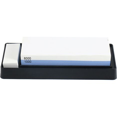 Ensemble de pierres à aiguiser pour couteaux 1000/6000, pierre à aiguiser double face, kit d'aiguisage à eau avec base antidérapante, boîte en plastique rigide. (1/5)
