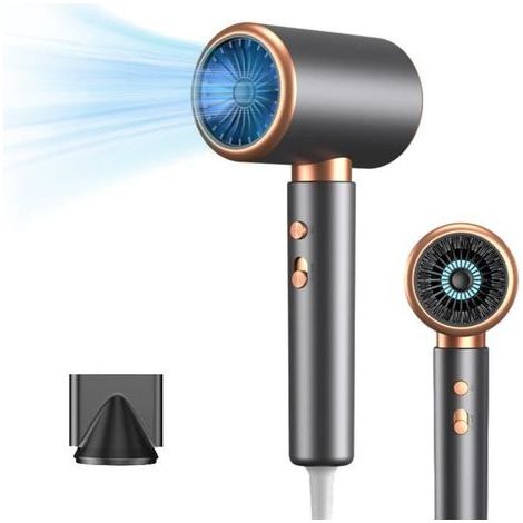 (Gris)Sèche Cheveux Professionnel Ionique 2400W - 5 Niveaux de Température - Buse de Coiffage