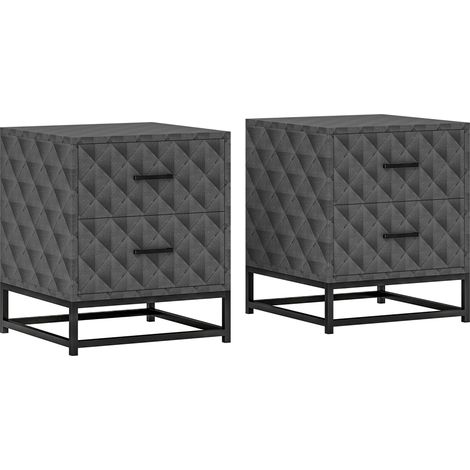 Bedside Tables Set of 2, Modern Bedside Table Nightstand with 2 Drawers, Bedside Cabinet Sofa Side Table with Storage, Steel Legs for Bedroom, Living Room, Grey