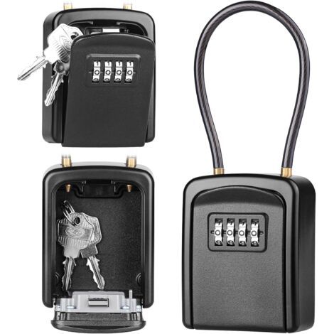 Boîte à Clé en Câble Métallique, Boîte à Clé Sécurisée Combinaison à 4 Chiffres Extérieur étanche, pour Entrepôts, Porte, Garages, Entrées de Secours - Noir