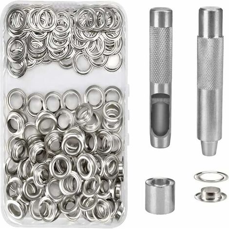 ZVD 100 Kit de Grommets Eyelets Outils Metal Ensembles Oeillets 14mm Grommet Kit Oeillet pour Toile Bache Tente de Réparation Argent (1/4)