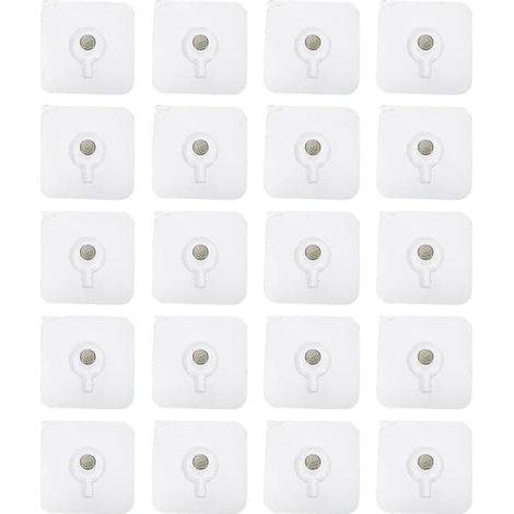 KLVGTIFS PU - Lot de 20 crochets adhésifs ultra-résistants pour cadres photo, crochets muraux décoratifs, crochets adhésifs réutilisables 5,3 x 5 cm. (1/2)