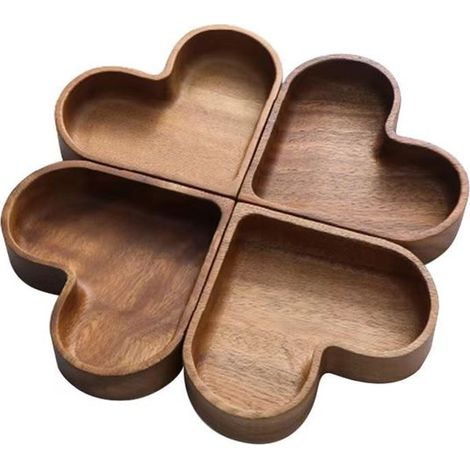 4 mini cuencos de madera con forma de corazón, bandeja de 17 cm con forma de corazón, cuencos para frutos secos, cuencos para dulces, joyero (1/5)