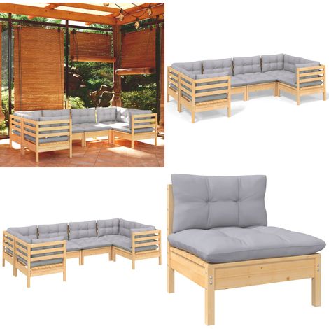 6-tlg. Garten-Lounge-Set mit Grauen Kissen Kiefernholz - Garten Lounge Set - Kiefernholz Möbel - Outdoor Möbel - Loungemöbel - Gartenmöbel - Home & Living (1/5)
