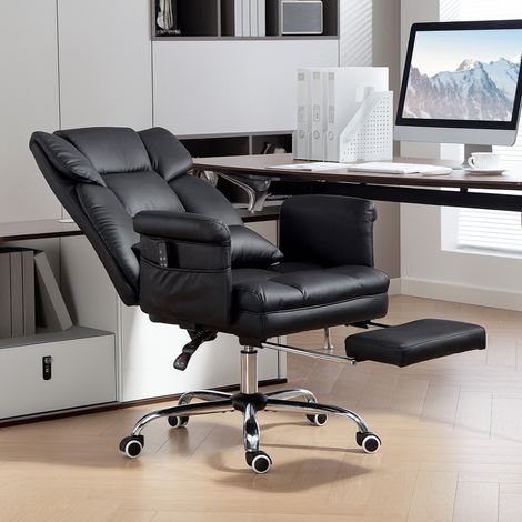Silla de Oficina con 6 Puntos de Masaje Reposapiés Retráctil Altura Ajustable Control Remoto y Soporte Lumbar Negro (1/5)
