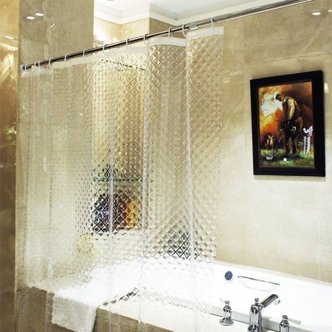 Rideau de Douche EVA 3D Effet, 180 x 180 cm, Semi-Transparent, Imperméable et Anti-Moisissure, pour Cabine de Douche ou Baignoire (1/5)
