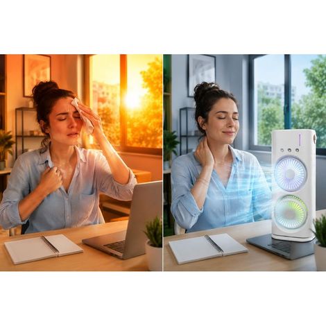 Tragbarer Kühler mit zwei Lüftern, Wassernebel und RGB-Beleuchtung, Mini-USB-Tischklimaanlage, leiser Lüfter mit Wassertank, für Büro, Schlafzimmer und Zuhause (1/4)