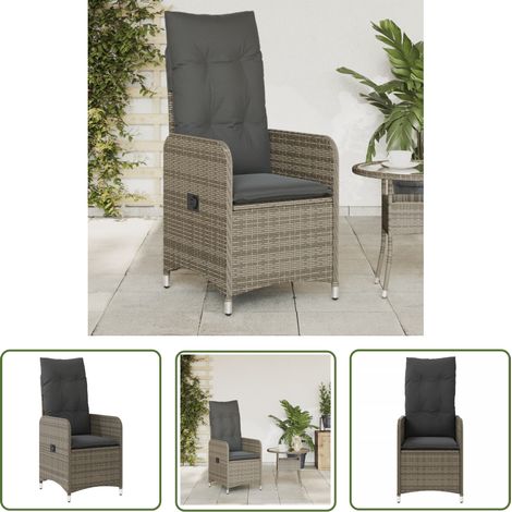 The Living Store Chaise inclinable de jardin avec coussins gris résine tressée - Chaise De Jardin - Fauteuil De Jardin - Chaise Inclinable - Mobilier De Jardin - Chaise Patio (1/5)